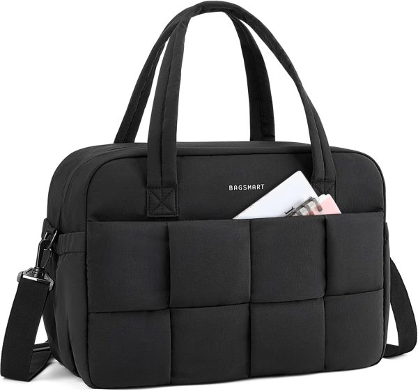 Gym Bag for Women, 29L Puffer Travel Duffle Bag for Travel with Laptop Compartment, Weekender Bags for Women, Carry On Duffel Bag Personal Item Bag, Black