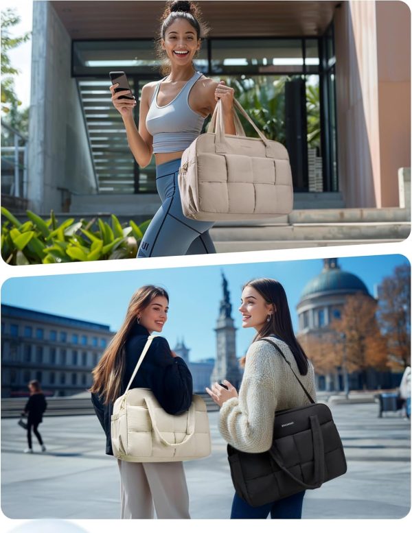 Gym Bag for Women, 29L Puffer Travel Duffle Bag for Travel with Laptop Compartment, Weekender Bags for Women, Carry On Duffel Bag Personal Item Bag, Black - Image 2