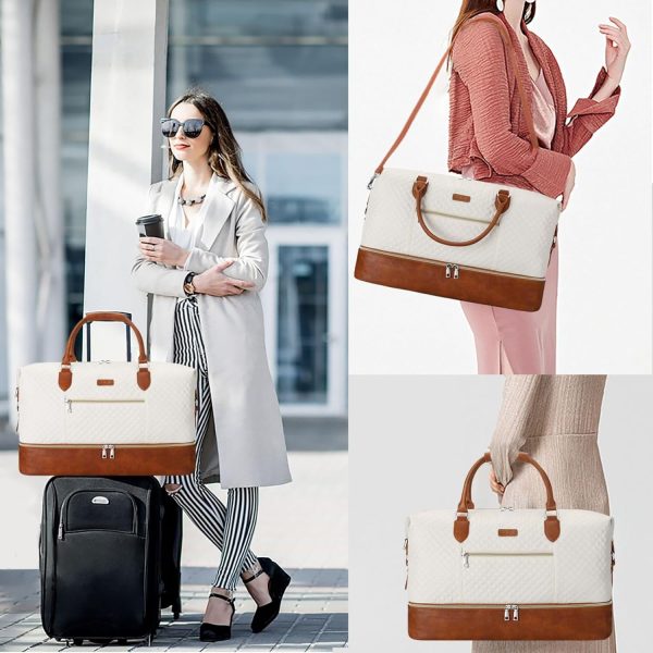 Weekender Bag for Women, Travel Duffel Bag Carry On Overnight Bag with Shoe Compartment Large Nylon Travel Weekend Tote Bag - Image 3