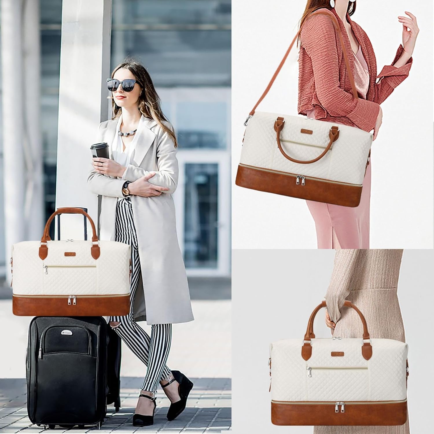 Weekender Bag for Women, Travel Duffel Bag Carry On Overnight Bag with Shoe Compartment Large Nylon Travel Weekend Tote Bag - Image 3