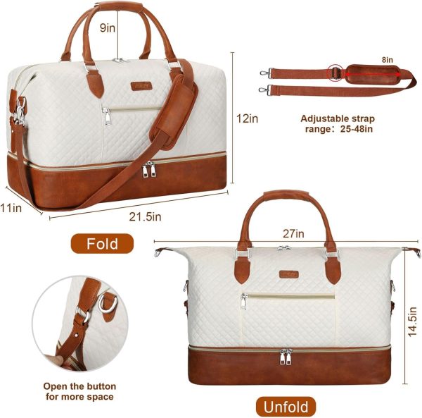 Weekender Bag for Women, Travel Duffel Bag Carry On Overnight Bag with Shoe Compartment Large Nylon Travel Weekend Tote Bag - Image 7