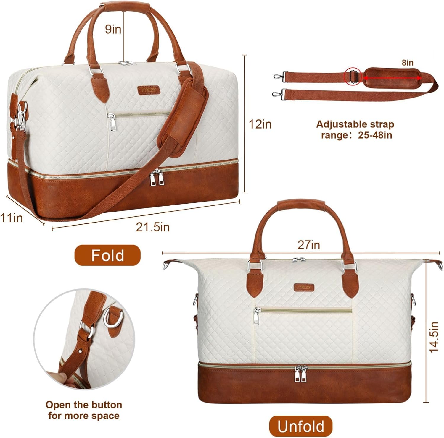 Weekender Bag for Women, Travel Duffel Bag Carry On Overnight Bag with Shoe Compartment Large Nylon Travel Weekend Tote Bag - Image 7